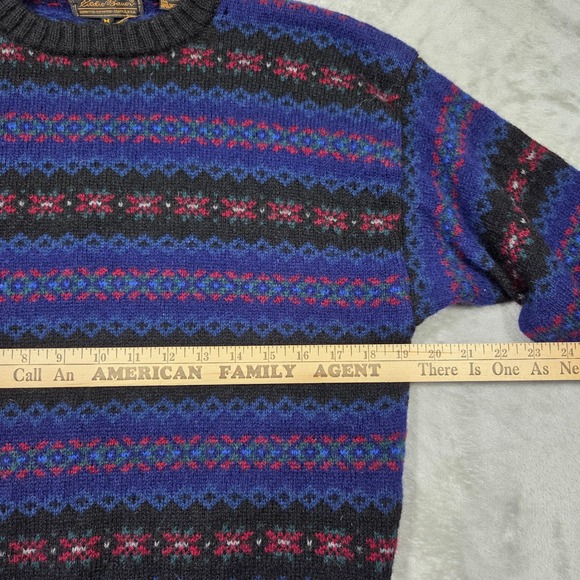 Vintage Eddie Bauer Sweater Mens M Shetland Wool Fair Isle Nordic Gorpcore Hiker - Picture 3 of 5